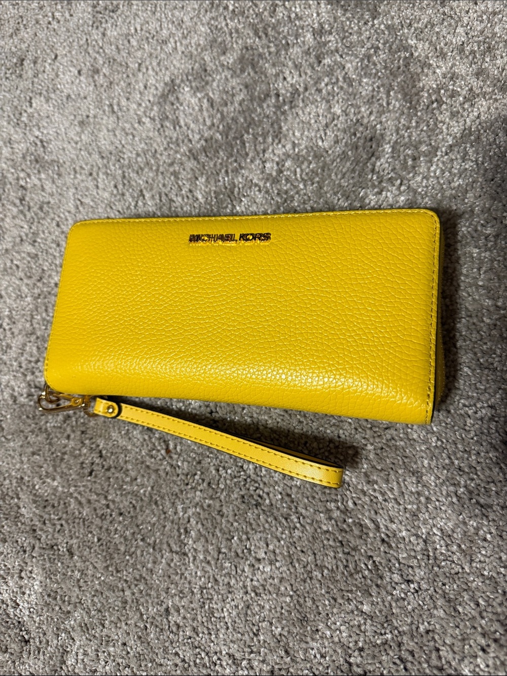 Michael Kors Bright Yellow Pebbled Leather Wristlet Clutch
